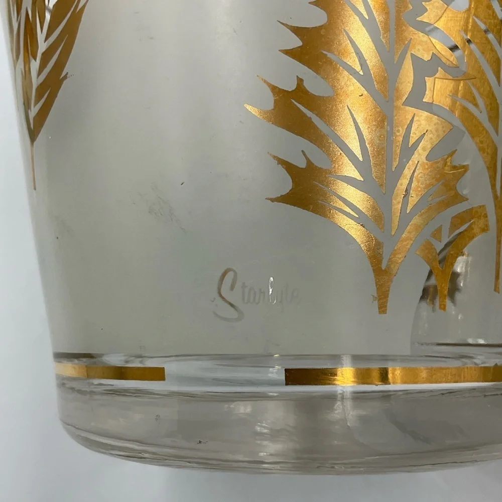 Vintage Libbey Starlyte Golden Foliage Small Ice Bowl & 3 Rock Glasses